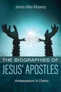 Book cover showing shackled hands reaching towards light, titled "Answers and Aids to Bible Questions, Puzzles, and Problems" by James Allen Moseley, with the subtitle "Ambassadors in Chains".